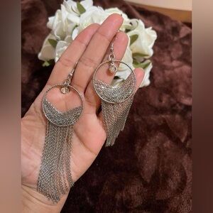 Beautiful silver tassel fringe earrings boho vibe